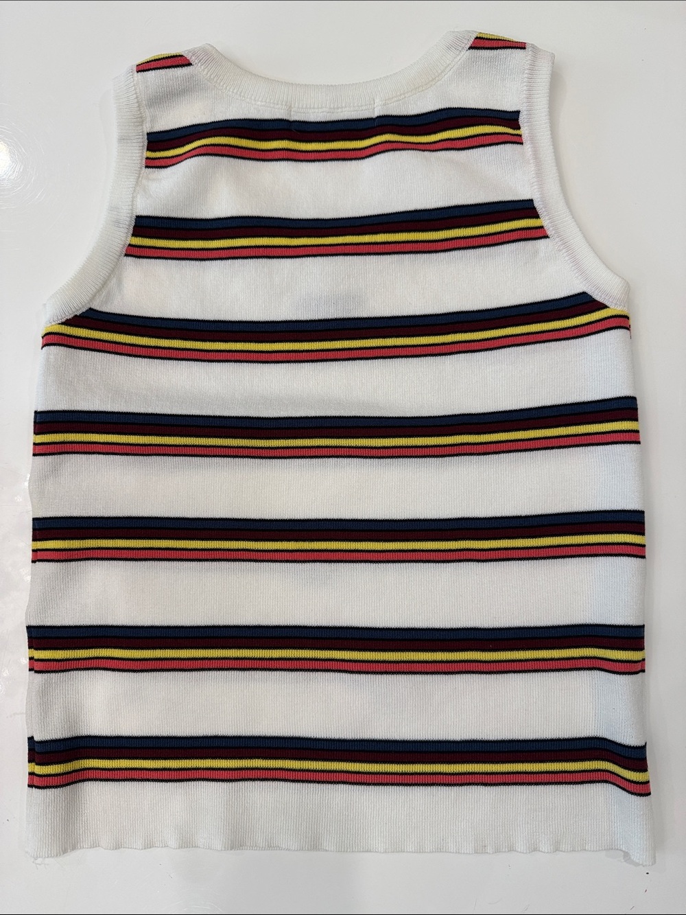 Women’s White Tank Top with Navy, Yellow & Red Stripes - Picture 5 of 8